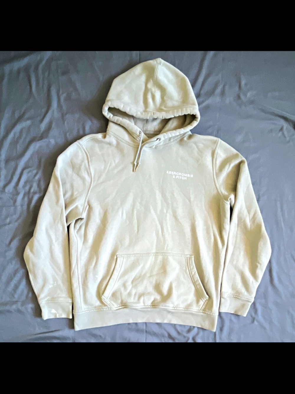 Abercrombie & Fitch Men's L Beige Fleece Pullover Hoodie Front & Back Logo